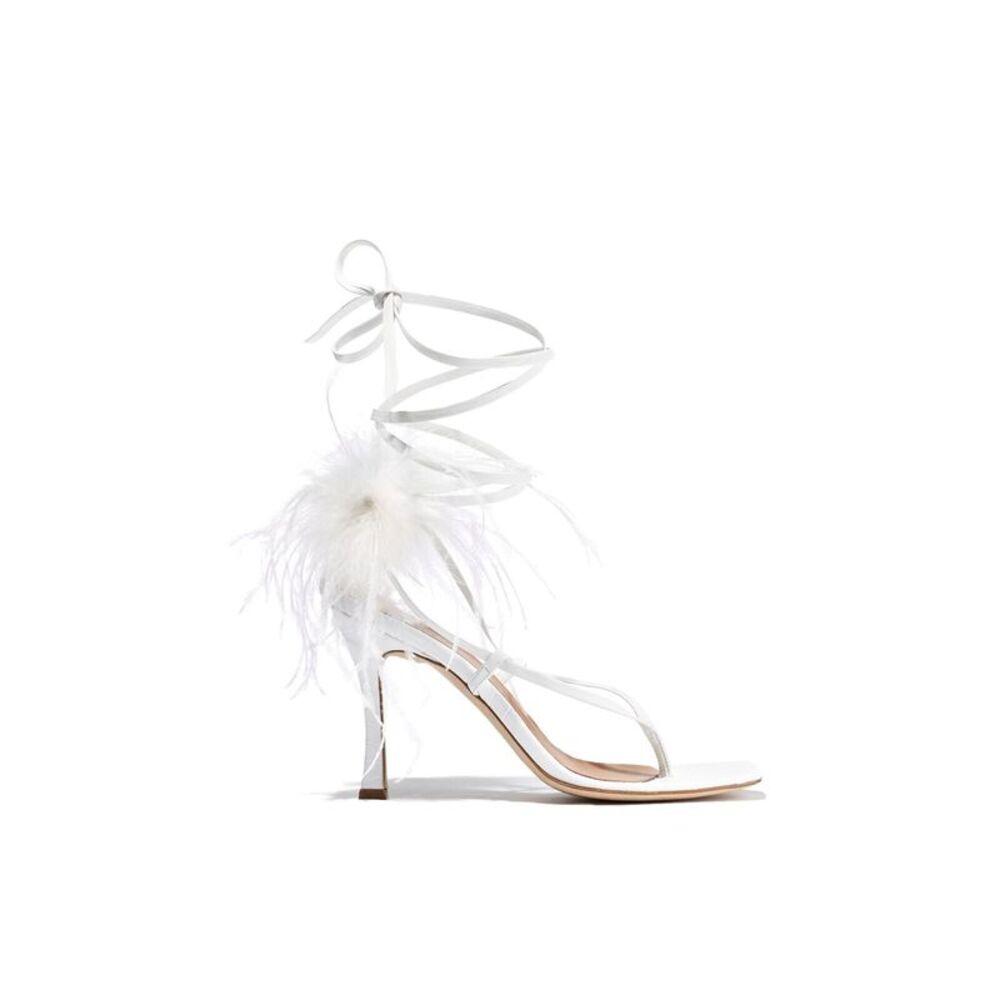 BROTHER VELLIES Womens White Feather Paloma Toe Stiletto Leather Heeled Sandal 7 - Picture 3 of 4